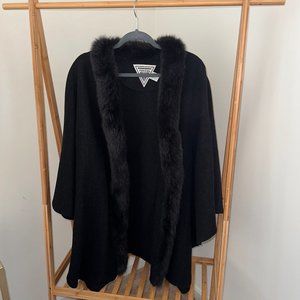 Marvin Richards Fox Fur Trimmed Shawl Cape Poncho
